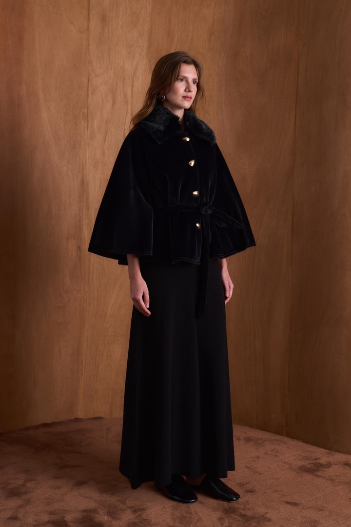 Suzana Yaka Kürklü Goldfox Kimono - Siyah