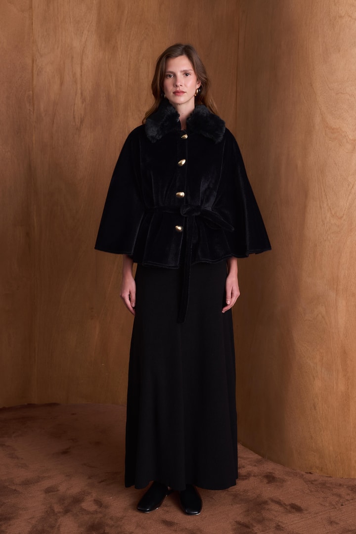 Suzana Yaka Kürklü Goldfox Kimono - Siyah