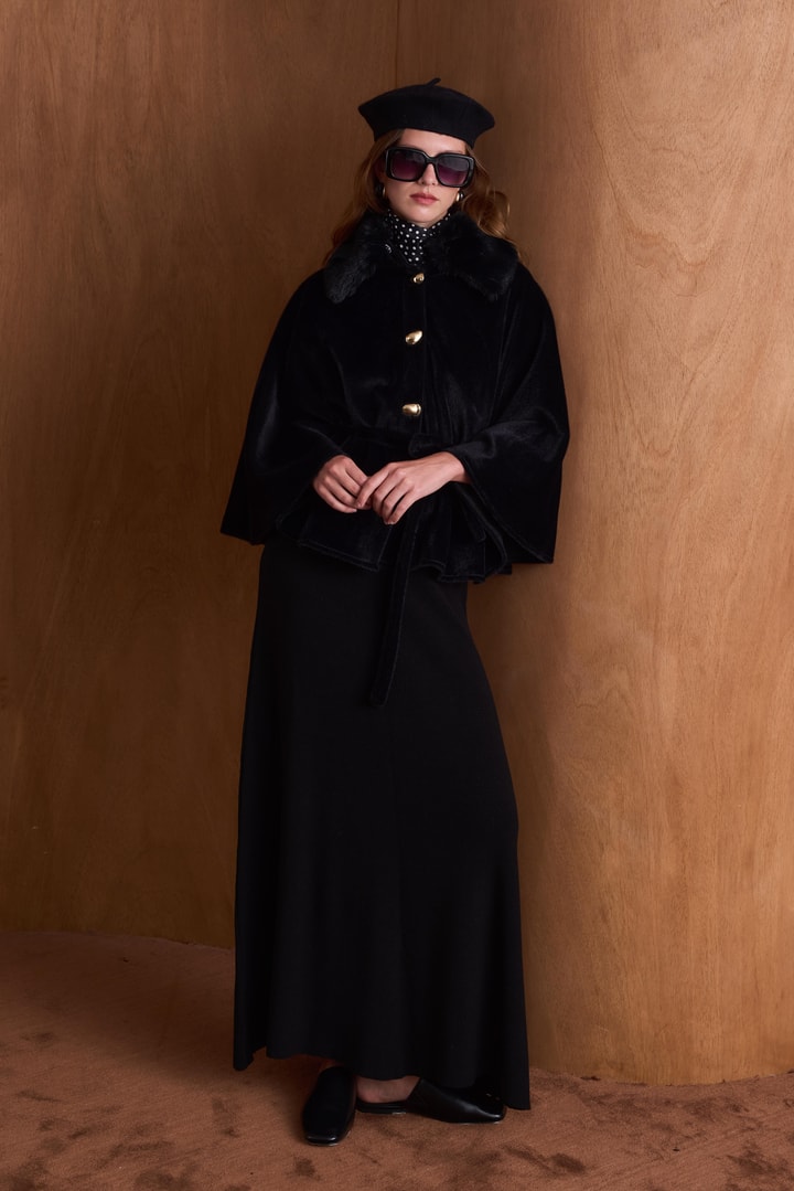 Suzana Yaka Kürklü Goldfox Kimono - Siyah