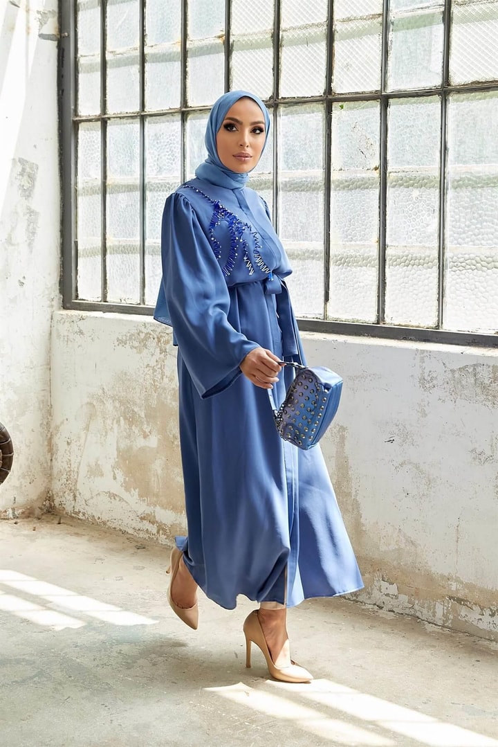 Taşlı Abaya - İndigo