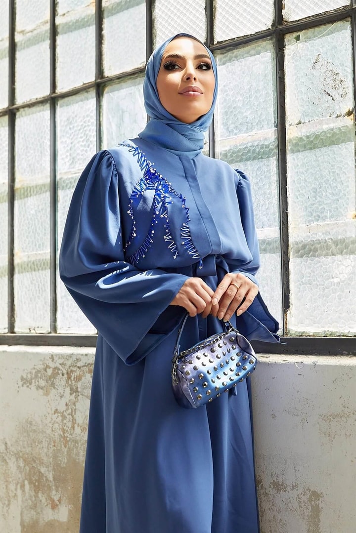 Taşlı Abaya - İndigo