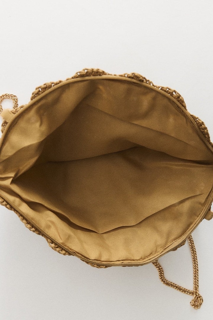 Taşlı Hasır Çanta - Camel