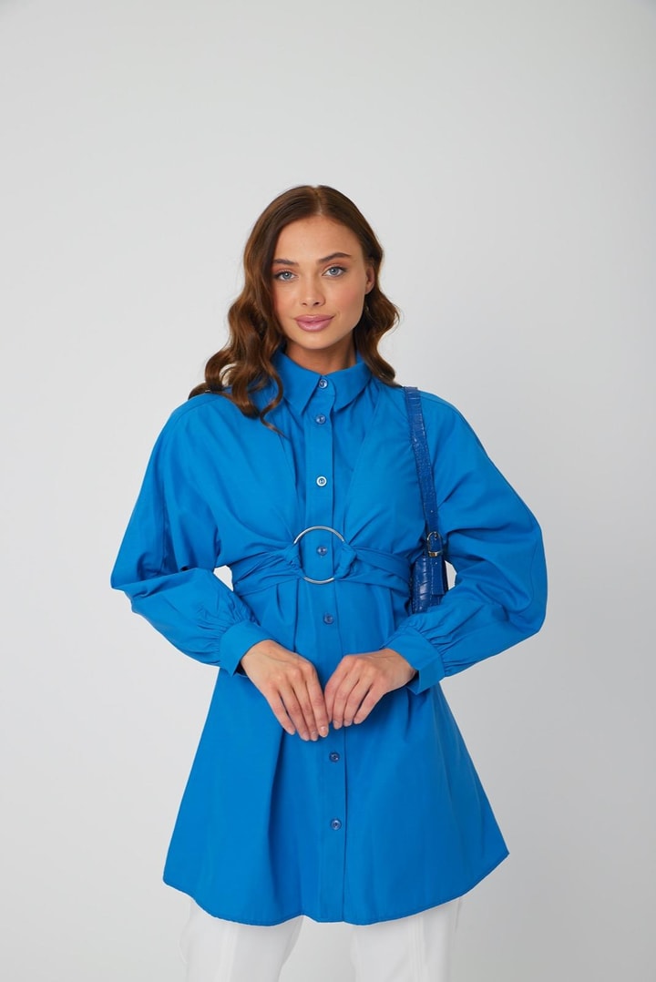 Thinner Poplin Yaka Detaylı Gömlek - saks mavisi