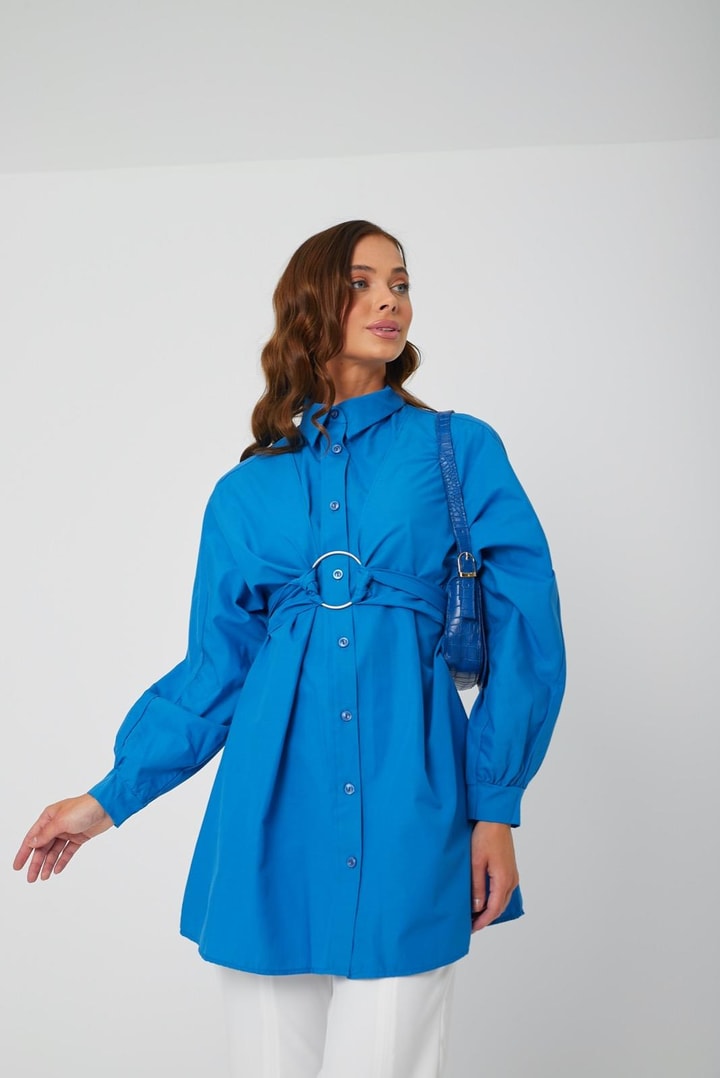 Thinner Poplin Yaka Detaylı Gömlek - saks mavisi