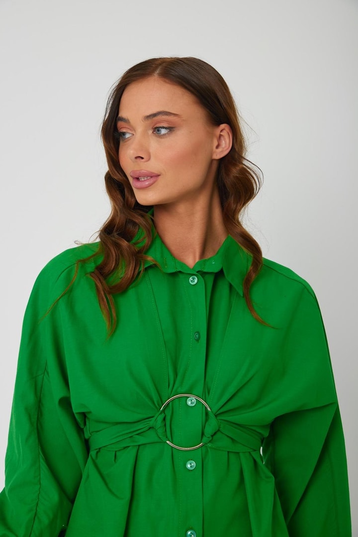 Thinner Poplin Yaka Detaylı Gömlek - Yeşil