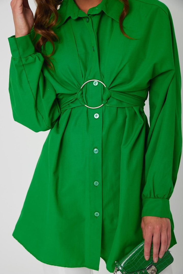 Thinner Poplin Yaka Detaylı Gömlek - Yeşil