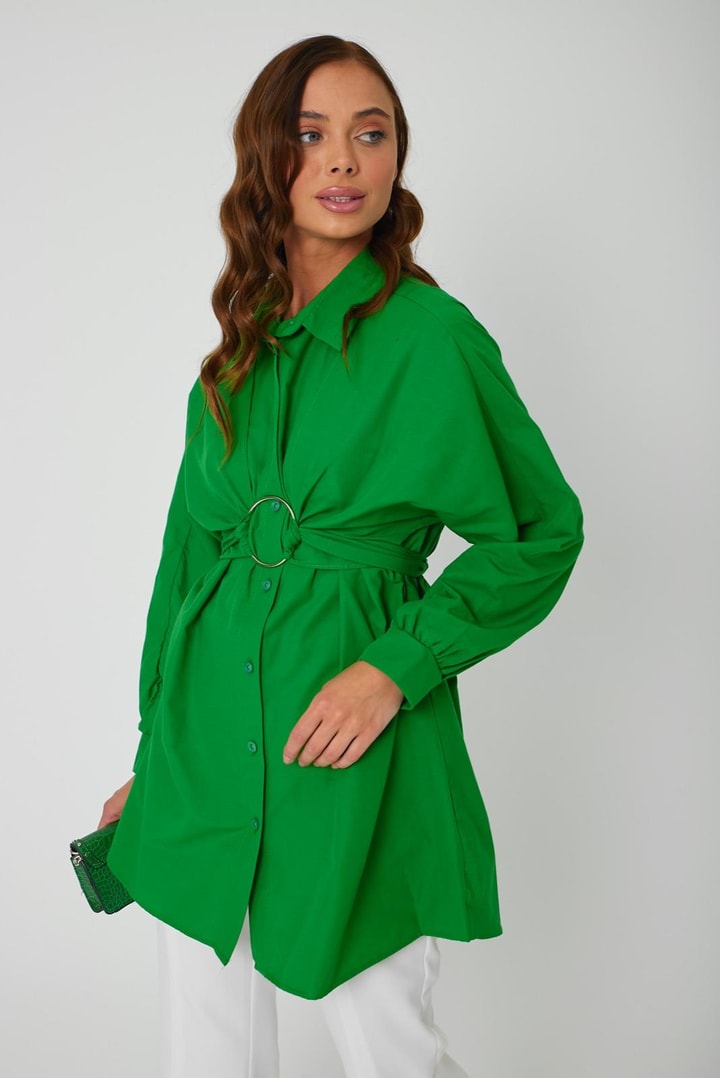 Thinner Poplin Yaka Detaylı Gömlek - Yeşil