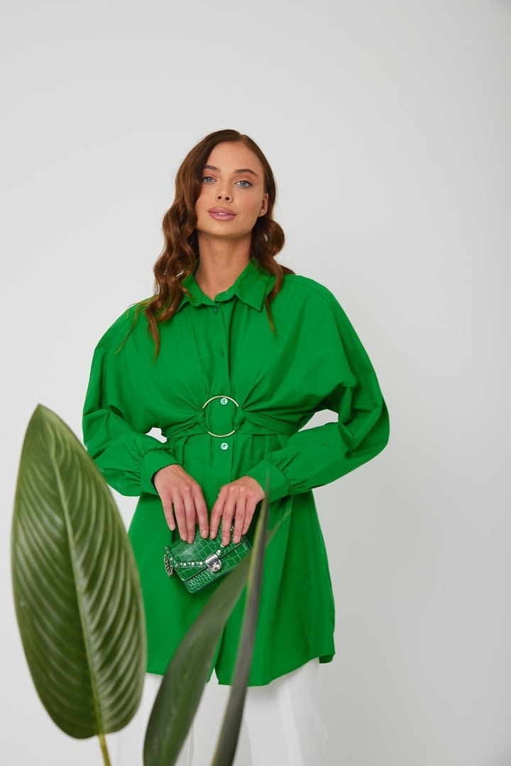Thinner Poplin Yaka Detaylı Gömlek - Yeşil