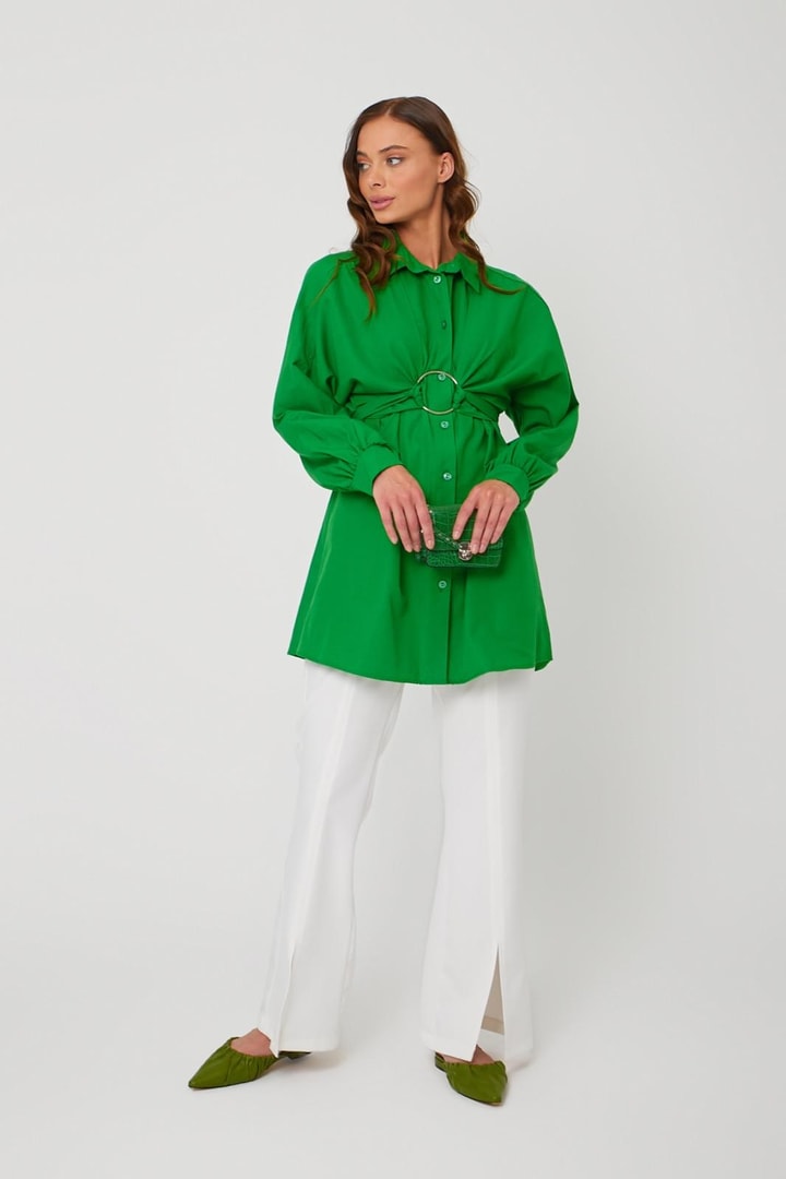 Thinner Poplin Yaka Detaylı Gömlek - Yeşil