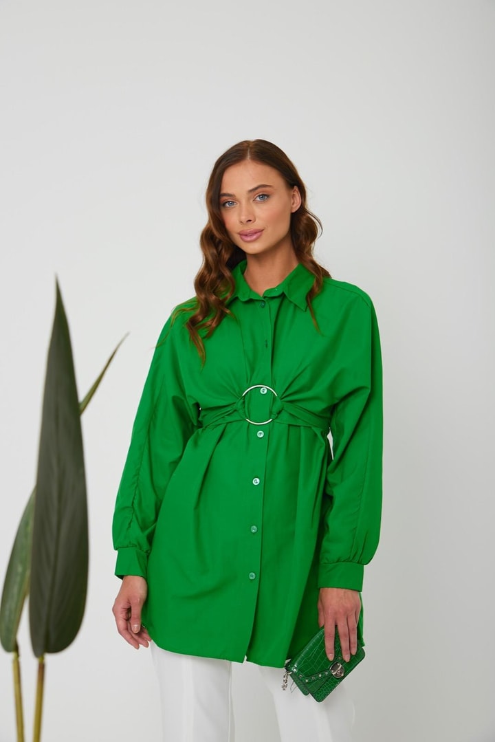 Thinner Poplin Yaka Detaylı Gömlek - Yeşil