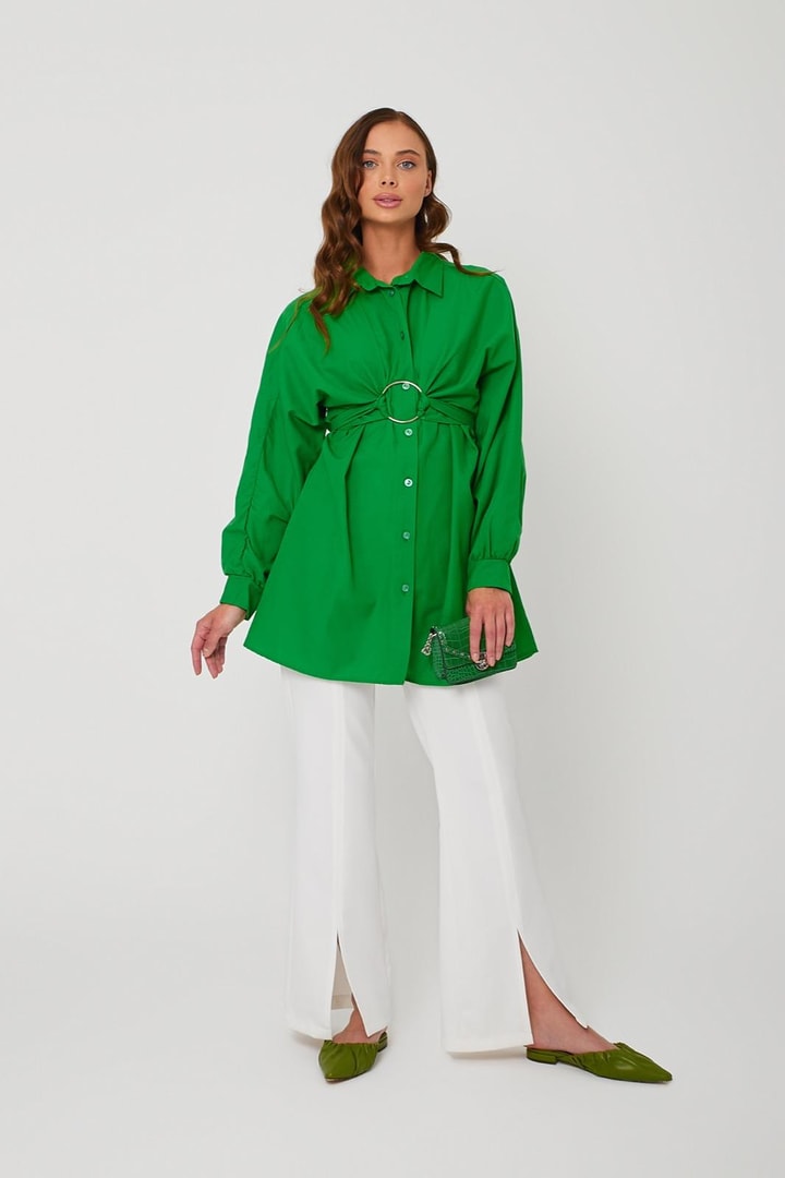 Thinner Poplin Yaka Detaylı Gömlek - Yeşil