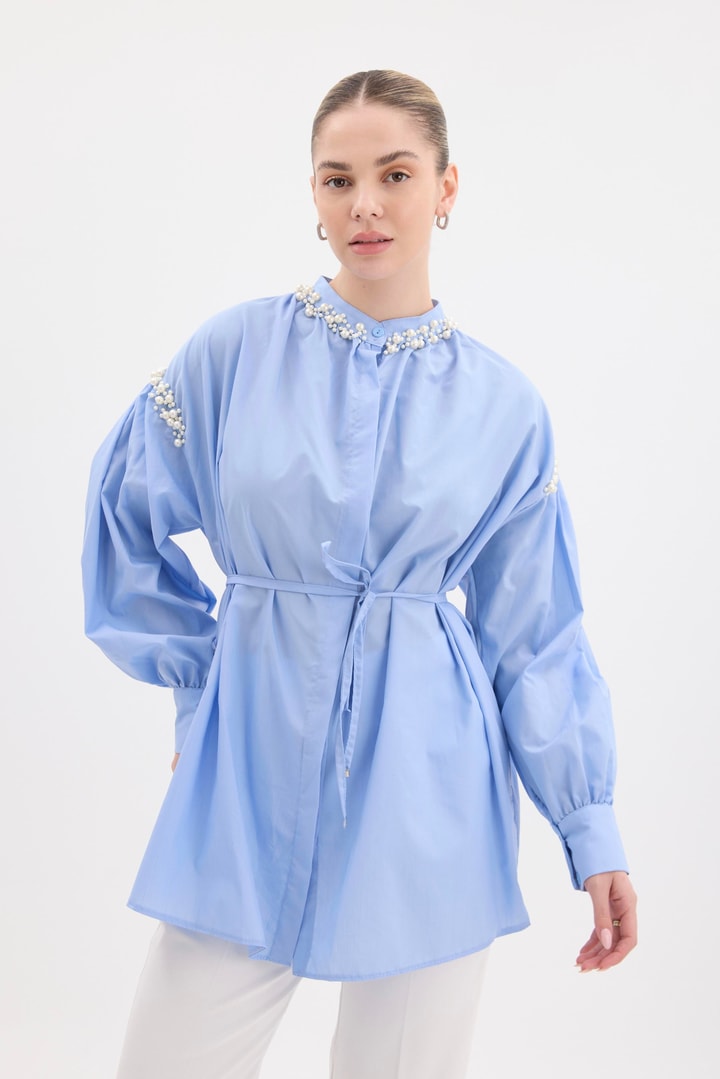 Tilda Kol İnci Detaylı Gömlek - bebe mavisi