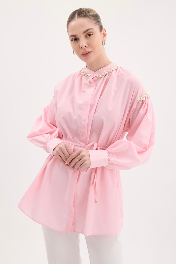 Tilda Kol İnci Detaylı Gömlek - Pembe