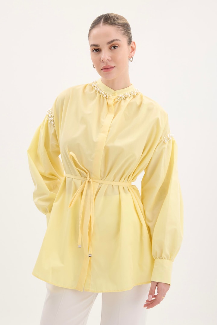 Tilda Kol İnci Detaylı Gömlek - Sarı