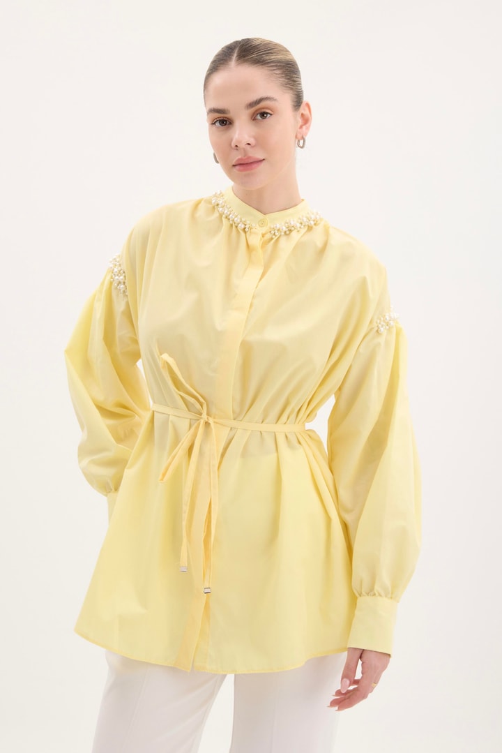 Tilda Kol İnci Detaylı Gömlek - Sarı