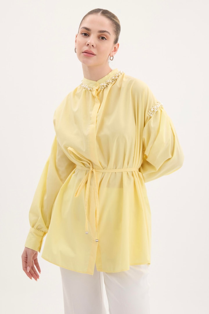 Tilda Kol İnci Detaylı Gömlek - Sarı