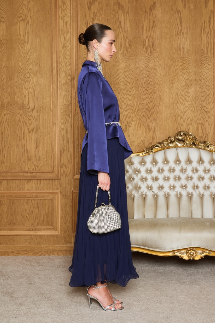 Timber Saten Bluzlu Pilisoley Premium Etekli Takım - Lacivert