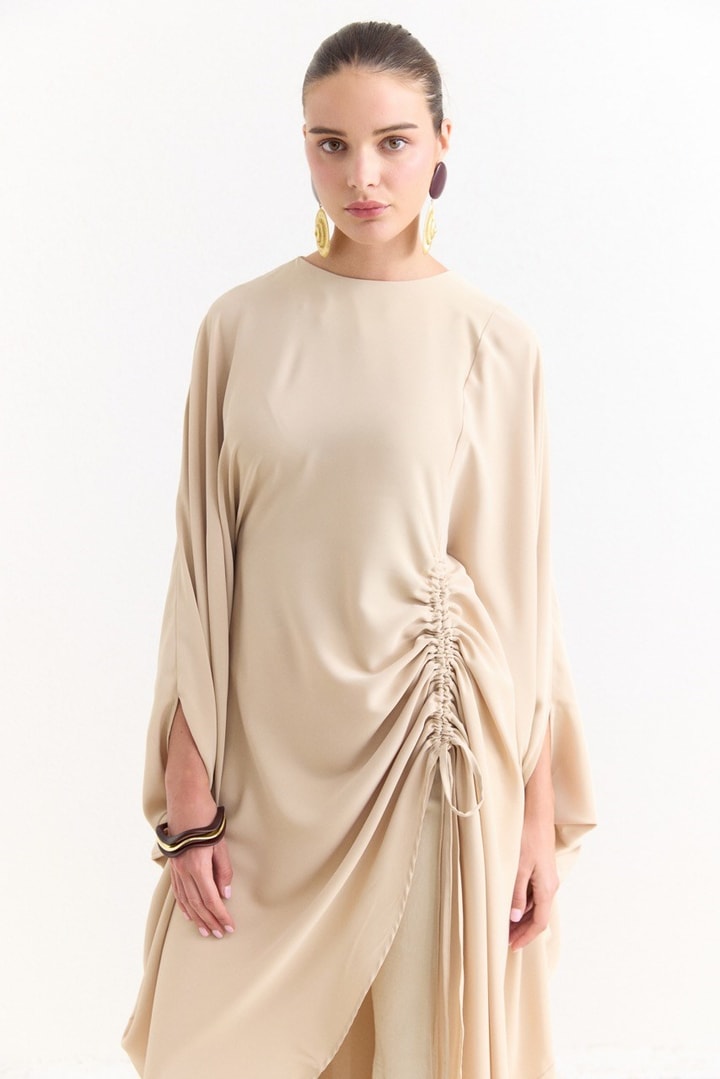 Tünel Detaylı Abaya - Bej