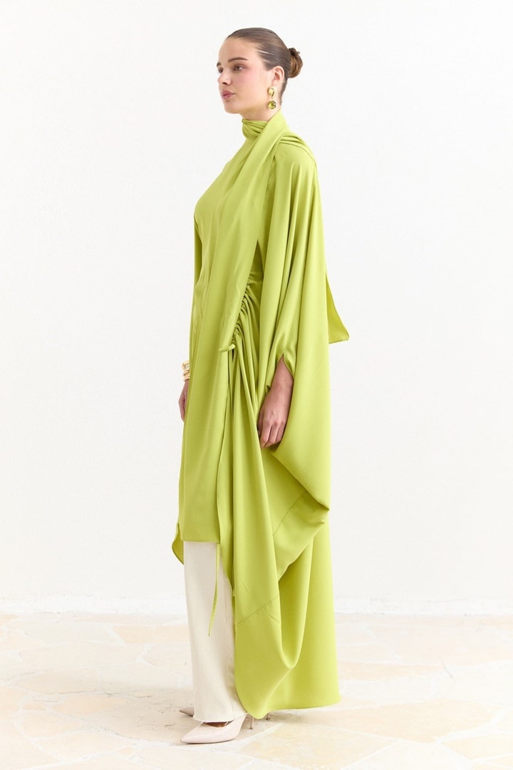 Tünel Detaylı Abaya - Fıstık Yeşili