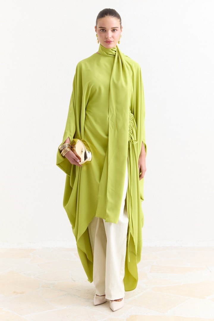 Tünel Detaylı Abaya - Fıstık Yeşili