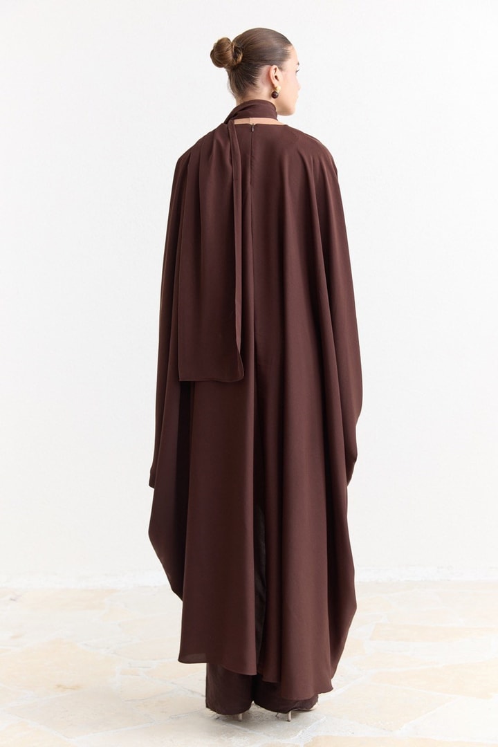 Tünel Detaylı Abaya - Kahve