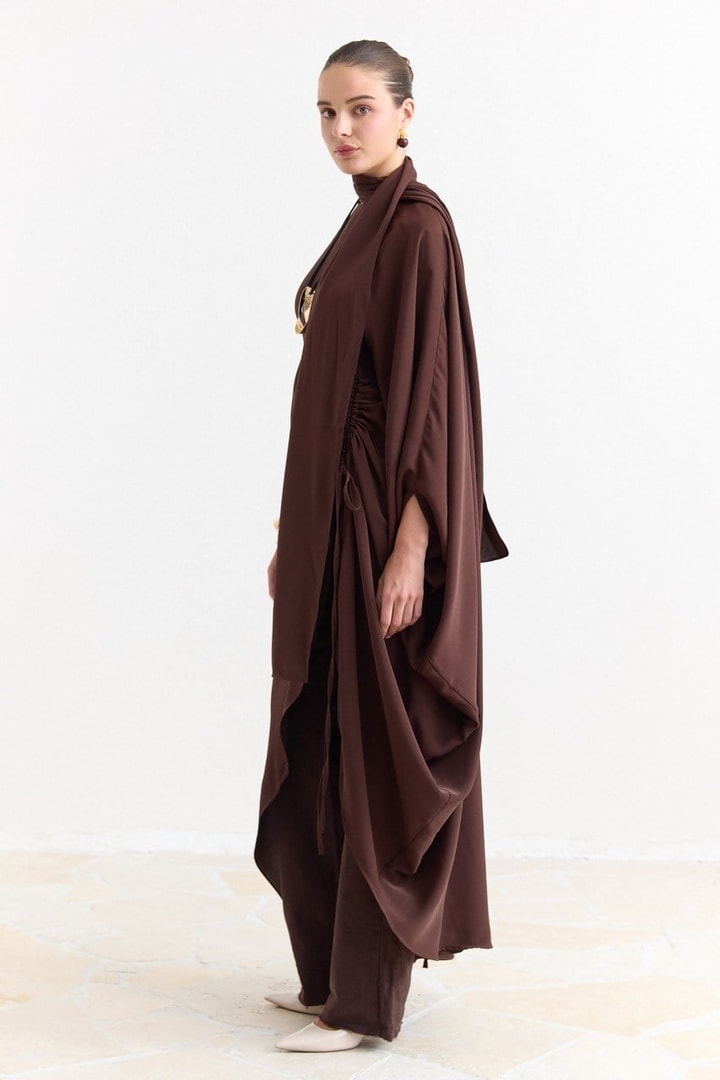 Tünel Detaylı Abaya - Kahve