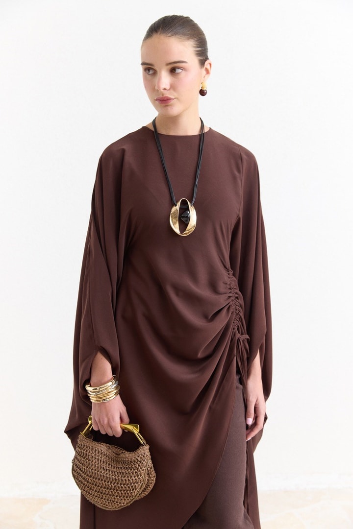 Tünel Detaylı Abaya - Kahve