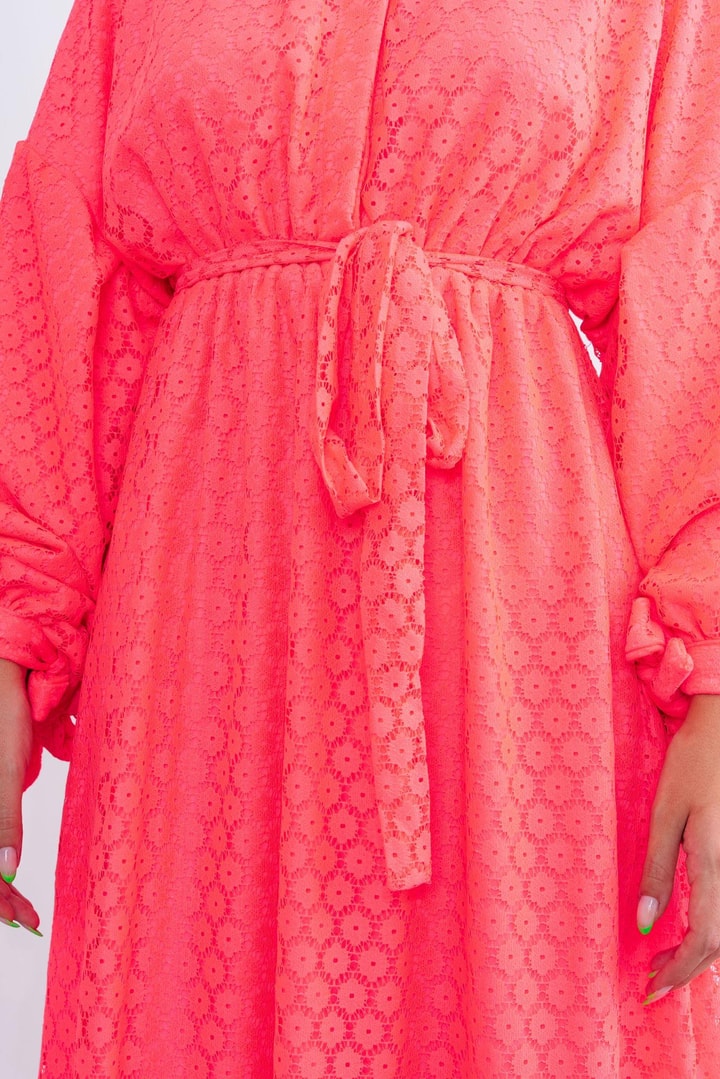 Twins Kolları Bağlamalı Dantel Elbise - Pembe