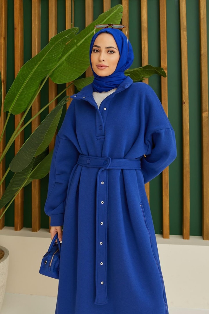 Üç İplik Sweat Elbise - saks mavisi