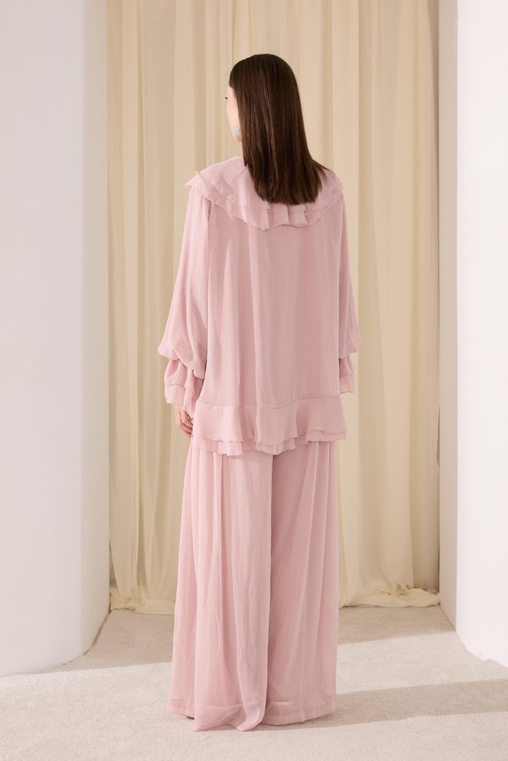Vadronia Ön Volanlı Şifon Takım - Pembe