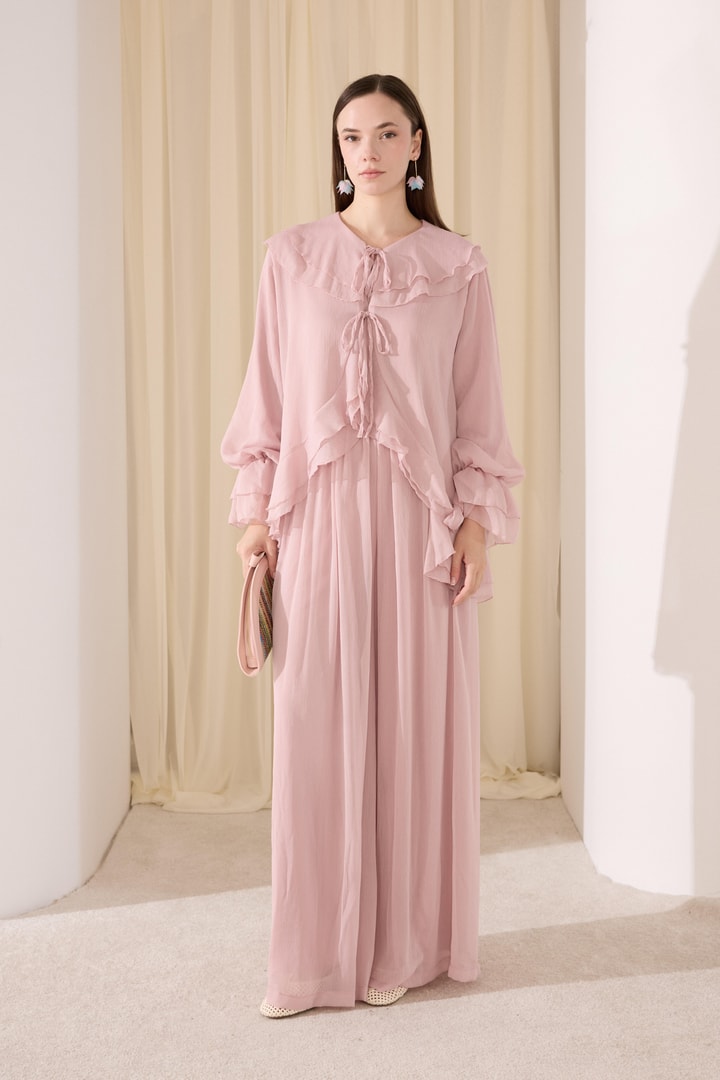 Vadronia Ön Volanlı Şifon Takım - Pembe