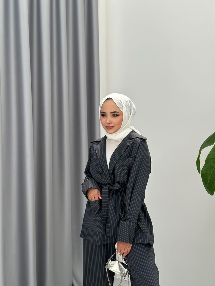 Valeria Çizgili Takım - Siyah