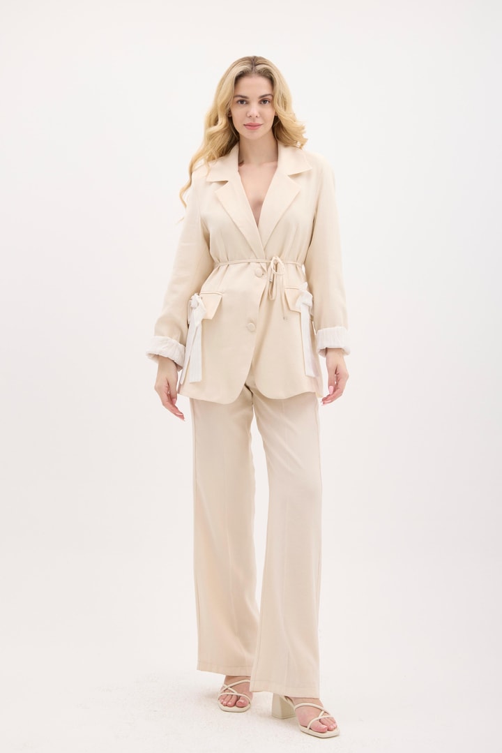 Venezia Fiyonk Detay Blazer Ceket Takım - Bej
