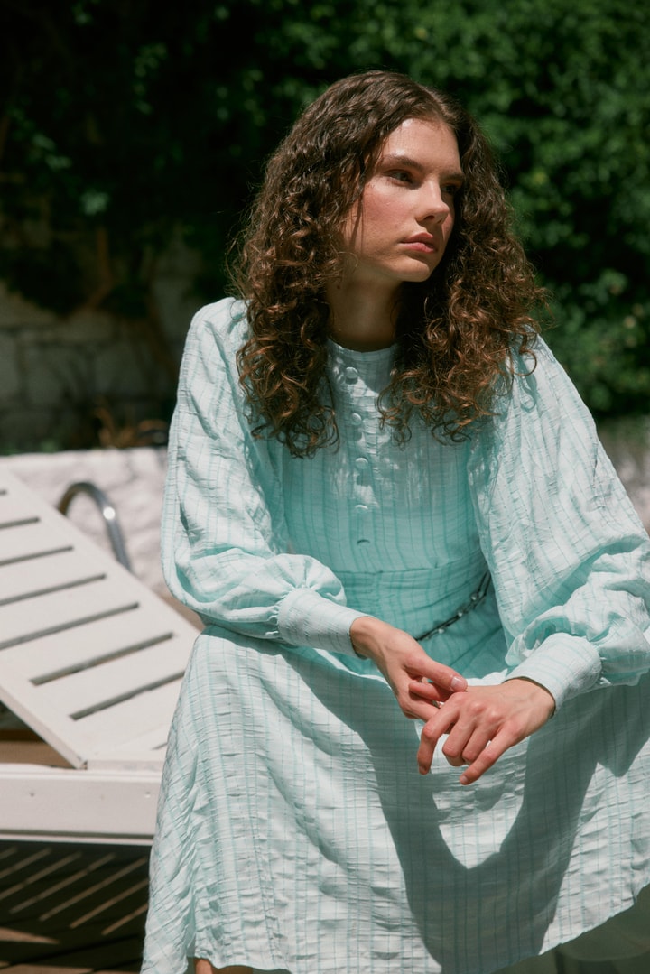 Venna Düğme Detaylı Elbise - Mint