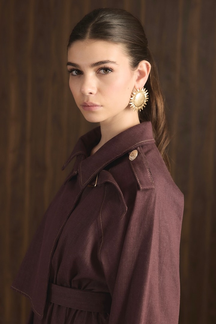 Vera Trenç Elbise - Bordo
