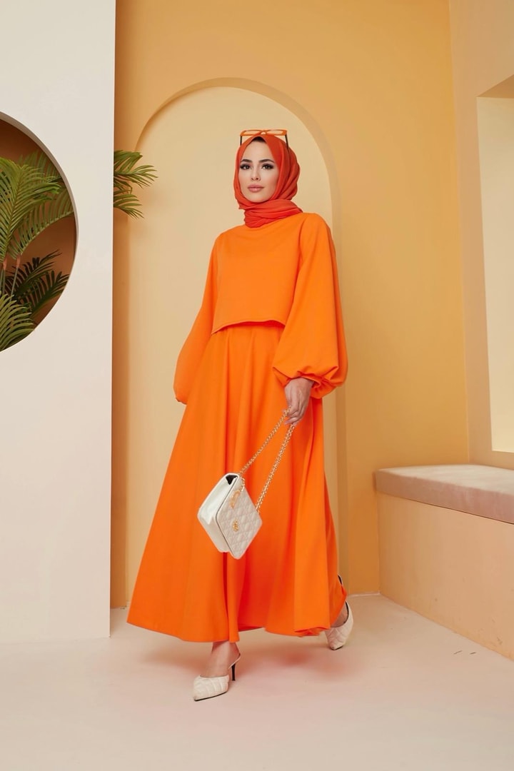Veranika Double Balon Etek Takım - Oranj