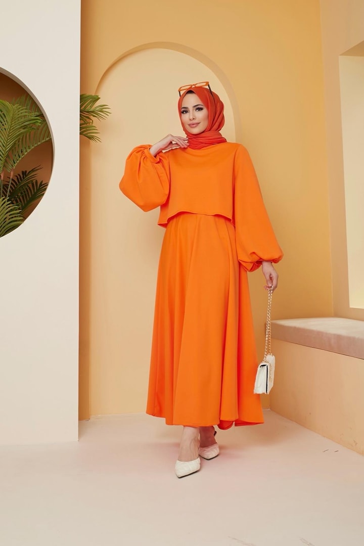 Veranika Double Balon Etek Takım - Oranj