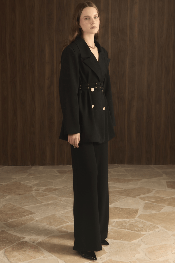 Veranka Kemerli  Blazer Ceket Takım - Siyah