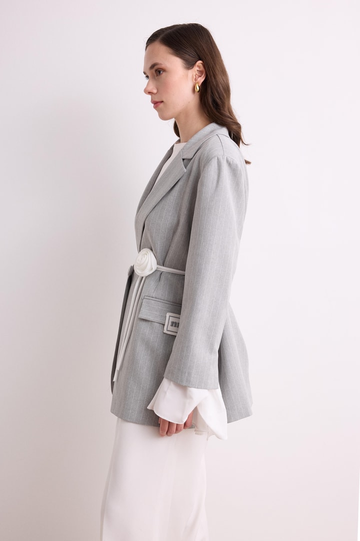 Volan Kol Blazer Ceket - Gri