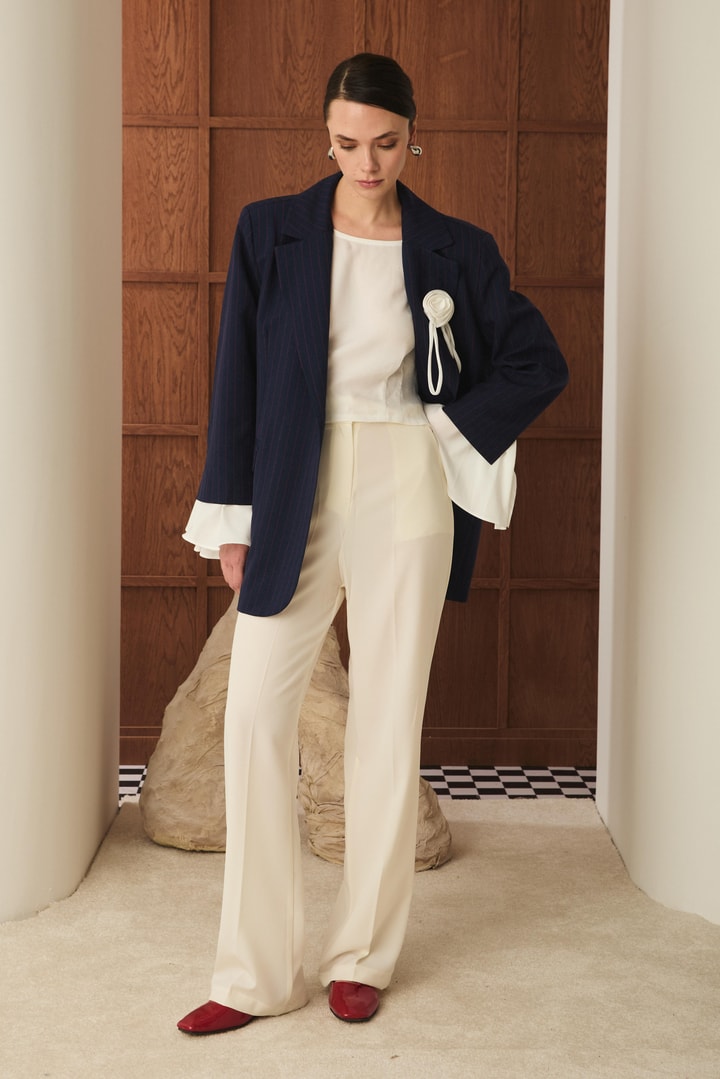 Volan Kol Blazer Ceket - İndigo