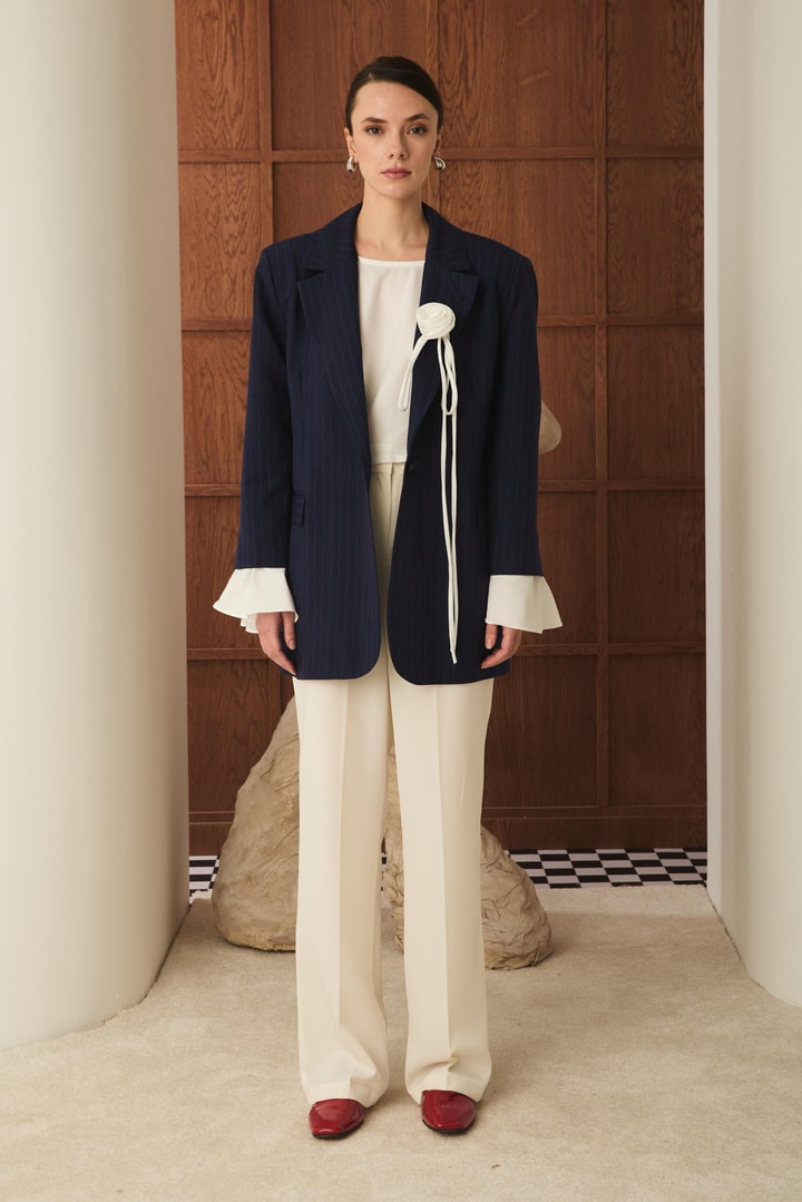Volan Kol Blazer Ceket - İndigo