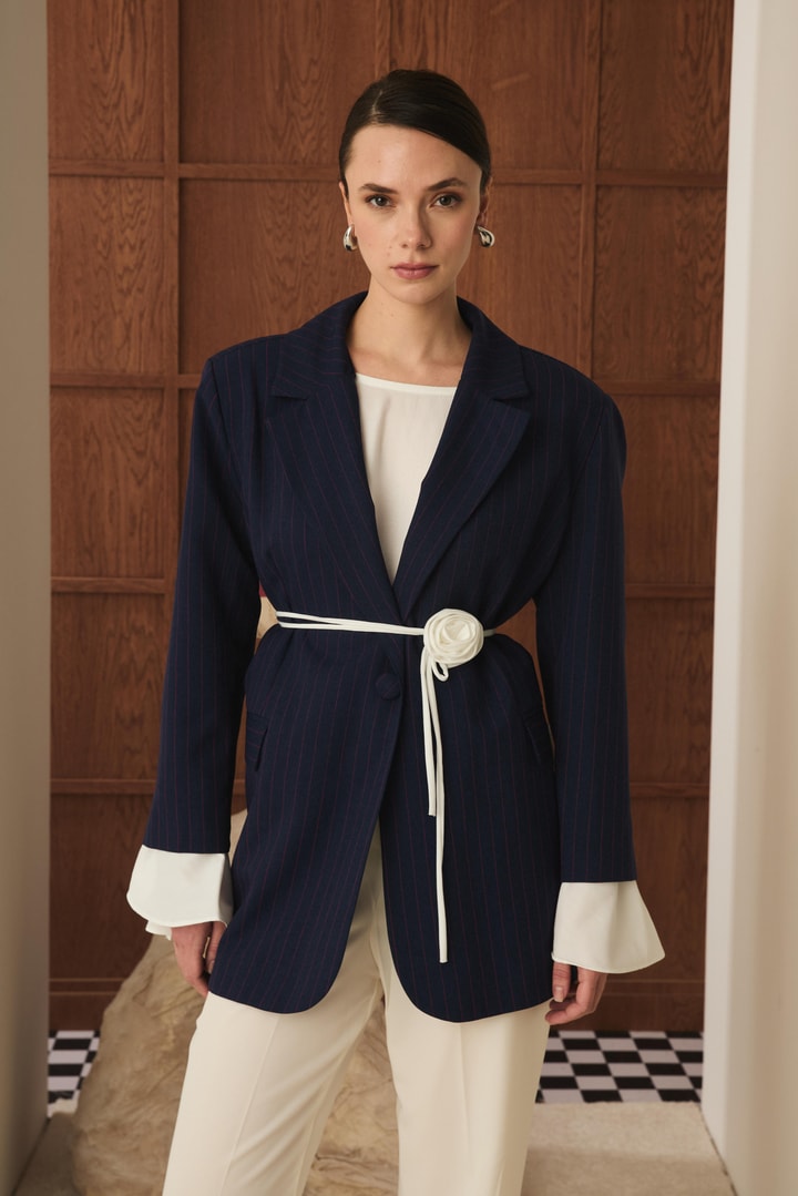 Volan Kol Blazer Ceket - İndigo