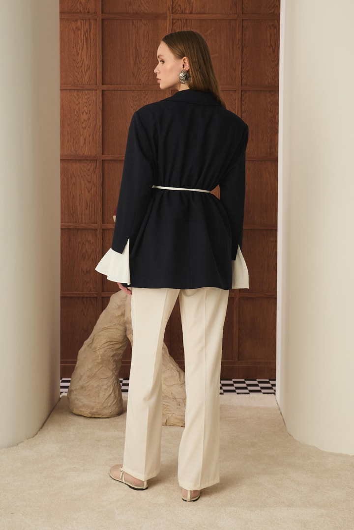Volan Kol Blazer Ceket - Koyu Lacivert