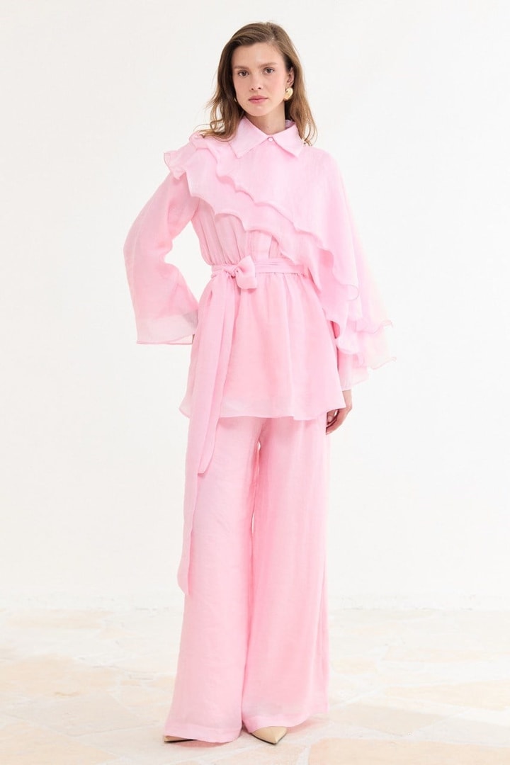 Volanlı İbiza Pantolon Takım - Pembe