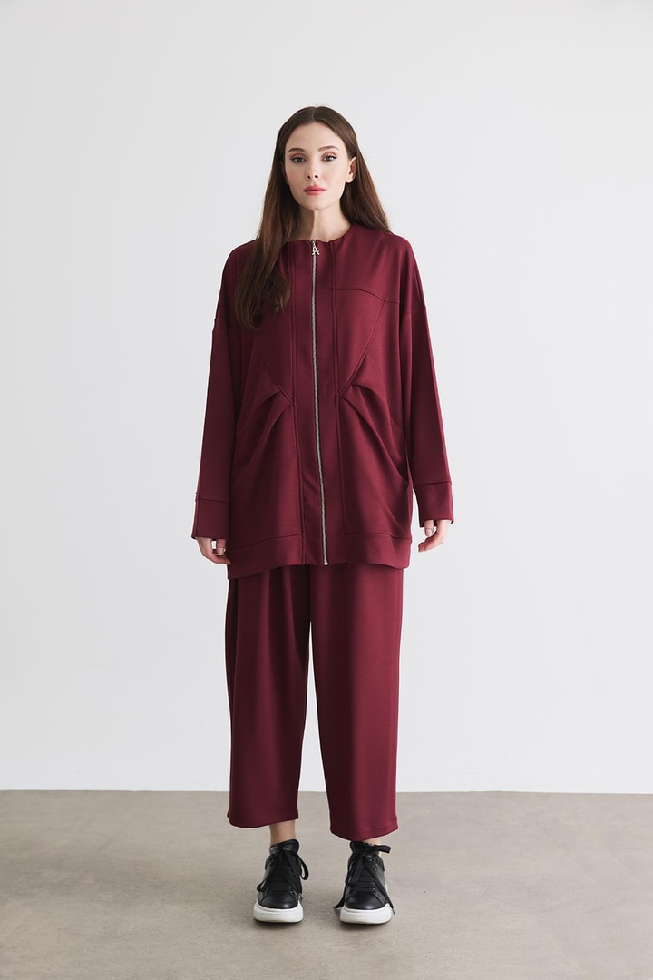 Wila Fermuarlı Basic Takım - Bordo