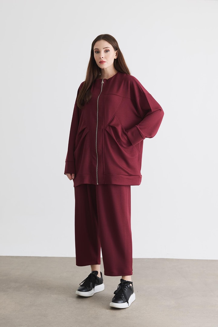 Wila Fermuarlı Basic Takım - Bordo