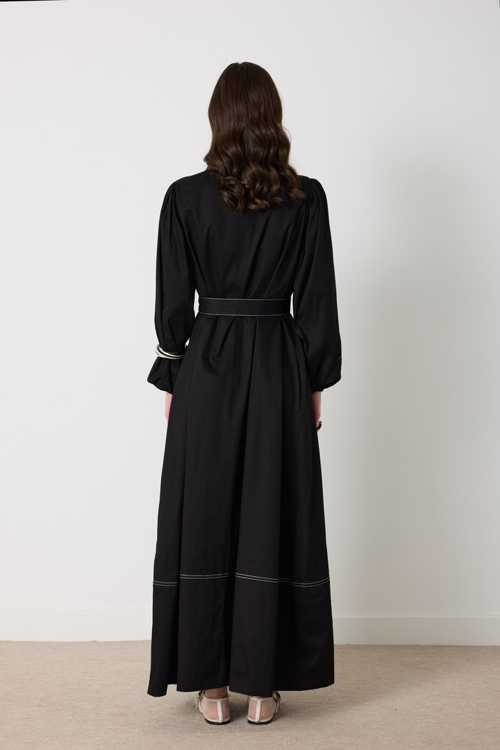 Wilder İpli Gabardin Elbise - Siyah