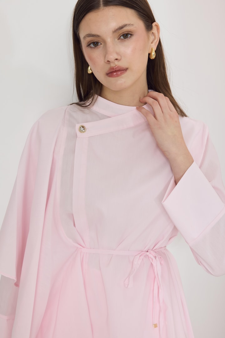 Yella Kol Volanlı Kruvaze Dacron Gömlek - Pembe