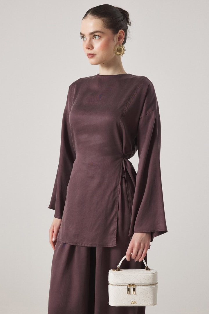 Yırtmaç Detaylı Pantolonlu Takım - Bordo
