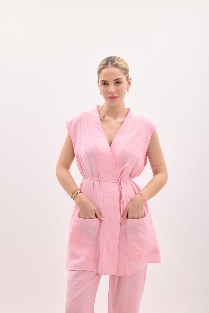 Yola Patlı Basic Yelek Takım - Pembe